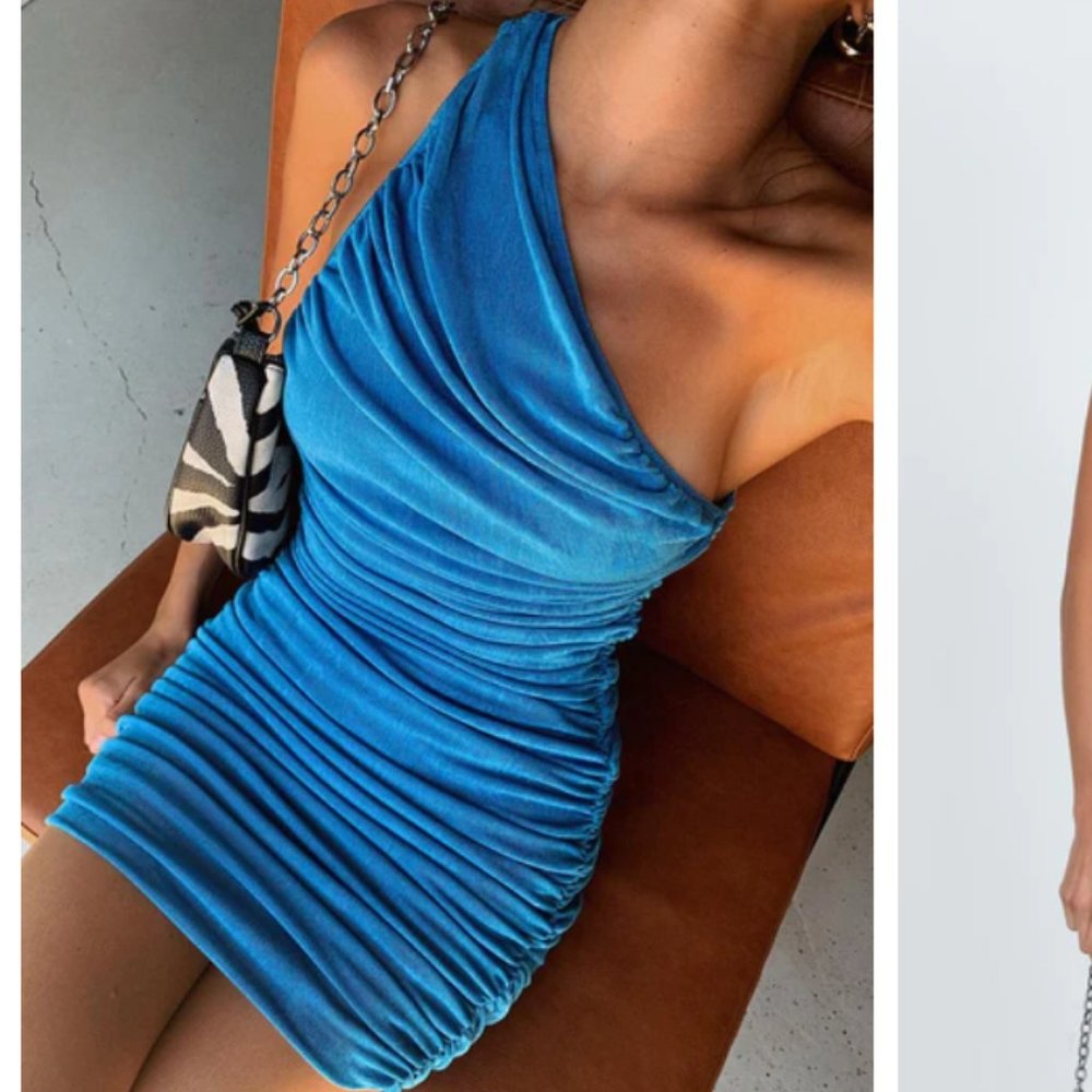 The Goddess Mini Dress Blue NWOT